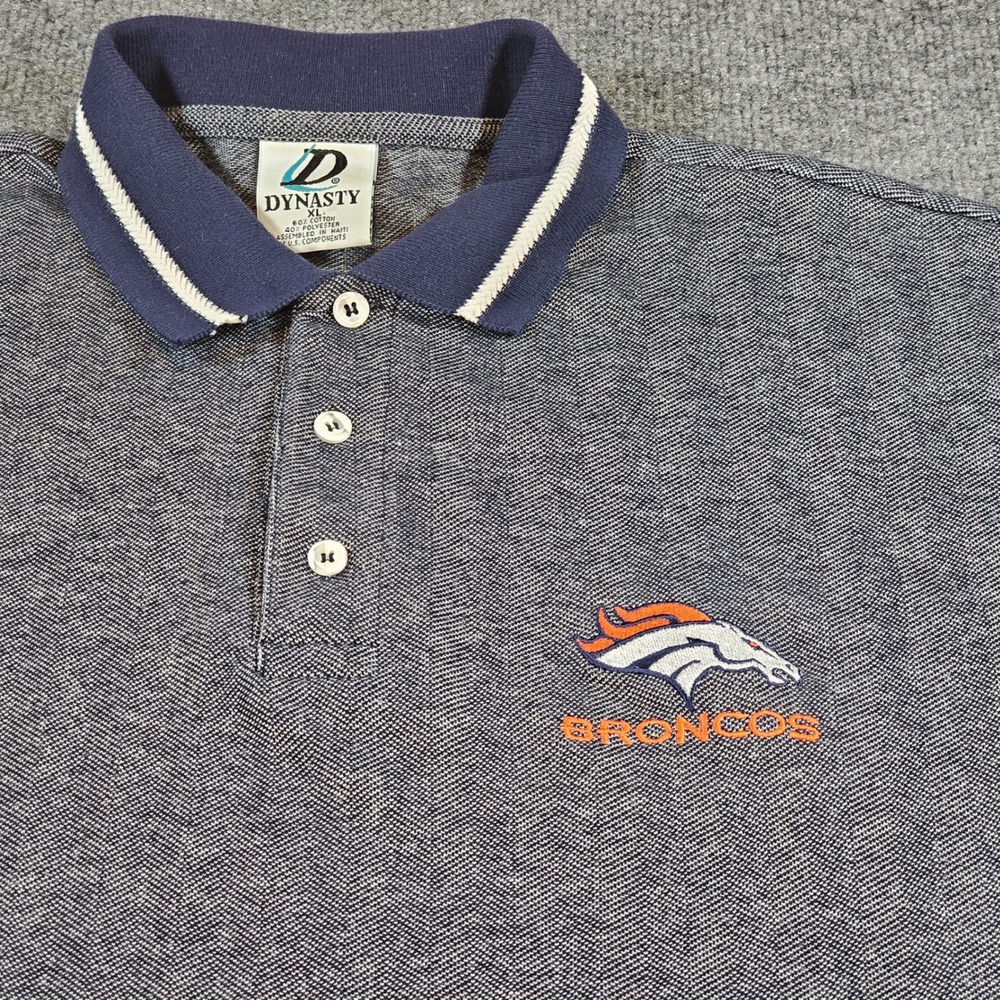 VTG Dynasty Mens XL Blue Denver Broncos Polo Embroidered Logo NFL Football